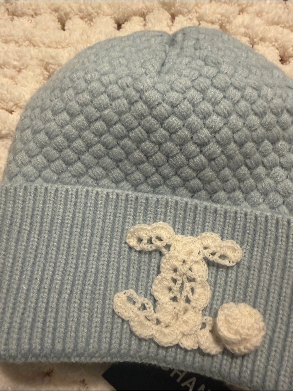 Double C Light Blue Crochet and lace light blue beanie
